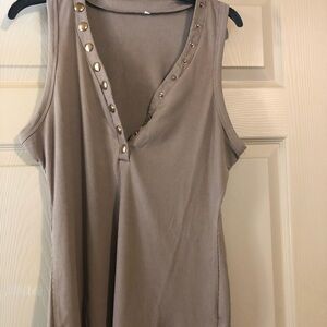 Sleeveless Tan Top with Button Detail